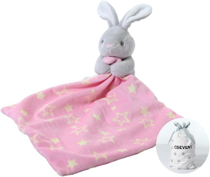 CREVENT Cozy Plush Baby Security Blanket Loveys for Baby Girls with Animal Face, Baby Shower/Birthday Gifts for Newborns Infant Toddler (Hugging Bunny)
