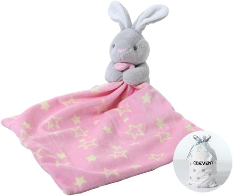 CREVENT Cozy Plush Baby Security Blanket Loveys for Baby Girls with Animal Face, Baby Shower/Birthday Gifts for Newborns Infant Toddler (Hugging Bunny)
