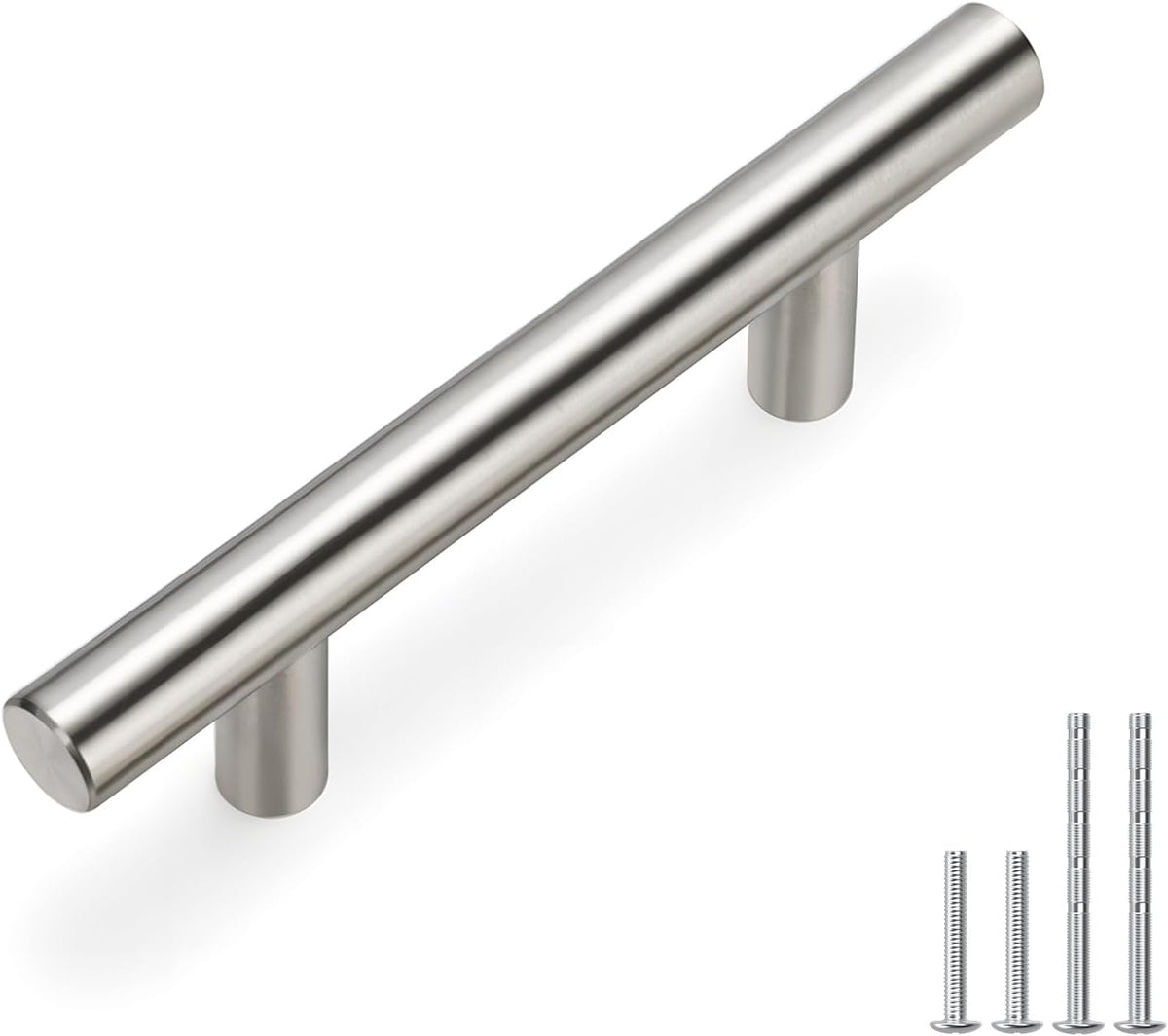 homdiy Cabinet Handles Brushed Nickel Drawer Handles 2-1/2in(64mm) Hole Center Modern Style Round Bar for Kitchen Cabinets 35Pack
