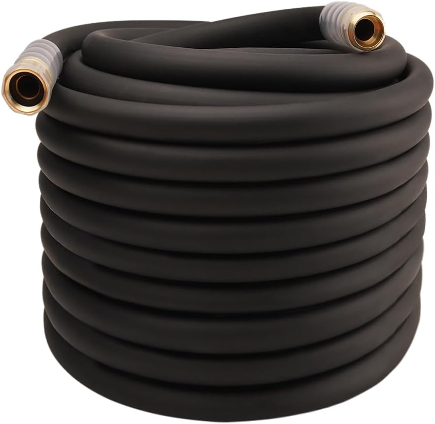 Heavy Duty Premium Garden Hose 150ft x 3/4", 300PSI Working, 1000PSI Burst, Hybrid Rubber Water Hose with Transparent Swivel Handle - Hot/Cold Water - Five Layered Braiding with Brass fittings (Black)