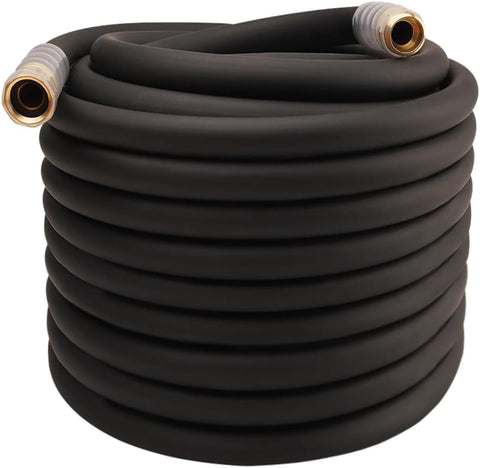 Heavy Duty Premium Garden Hose 150ft x 3/4", 300PSI Working, 1000PSI Burst, Hybrid Rubber Water Hose with Transparent Swivel Handle - Hot/Cold Water - Five Layered Braiding with Brass fittings (Black)