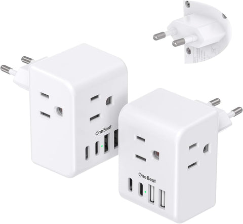 2 Pack European Travel Plug Adapter, Type C Plug Adapter Travel Essentials
