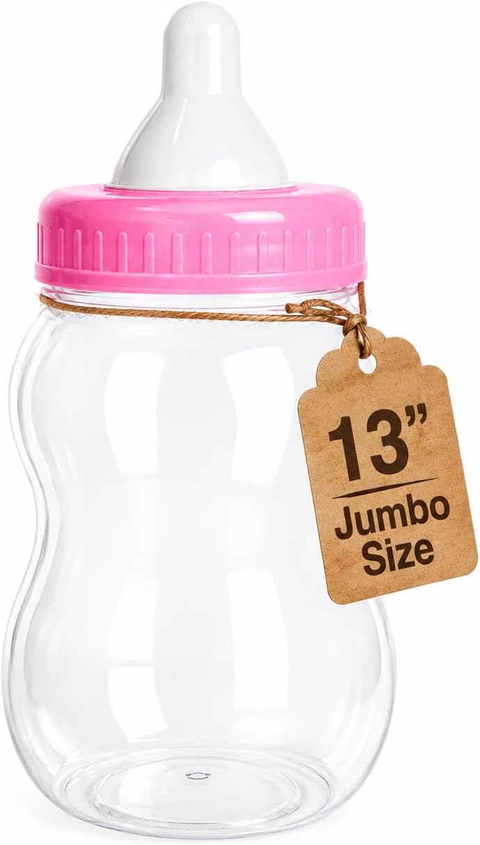 13" Jumbo Fillable Baby Shower Bank Plastic Decoration Centerpiece (Pink, 13")