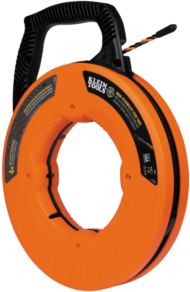 Klein Tools 50375 75-Foot Fish Tape, Hi-Flex Polyester, Electrical Wire Pulling Solution for Flexibility and Strength
