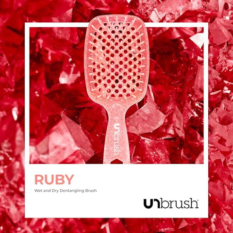 FHI Heat UNbrush Detangling Brush for Pain-Free Brushing on All Wet or Dry Hair Types — Durable DuoFlex Anti-Static Bristles, Lightweight Handle, Vented Hair Brush, Ruby Peach