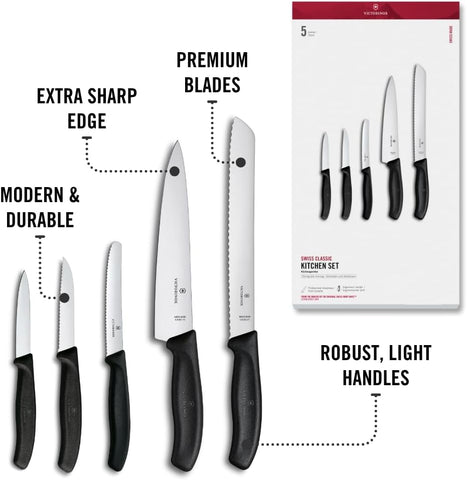 Victorinox Swiss Classic Kitchen Set, 5 Pieces - Utility & Bread Knives