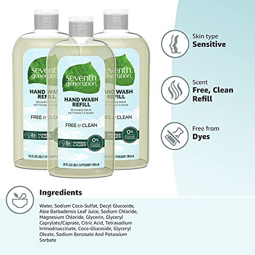 Seventh Generation Hand Soap Refill, Free & Clear Unscented, 24 oz, 3 pack (Packaging May Vary)