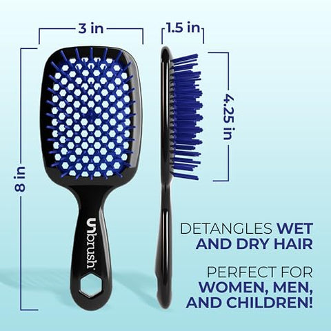 FHI Heat UNbrush Detangling Brush for Pain-Free Brushing on All Wet or Dry Hair Types — Durable DuoFlex Anti-Static Bristles, Lightweight Handle, Vented Hair Brush, Galaxy Blue