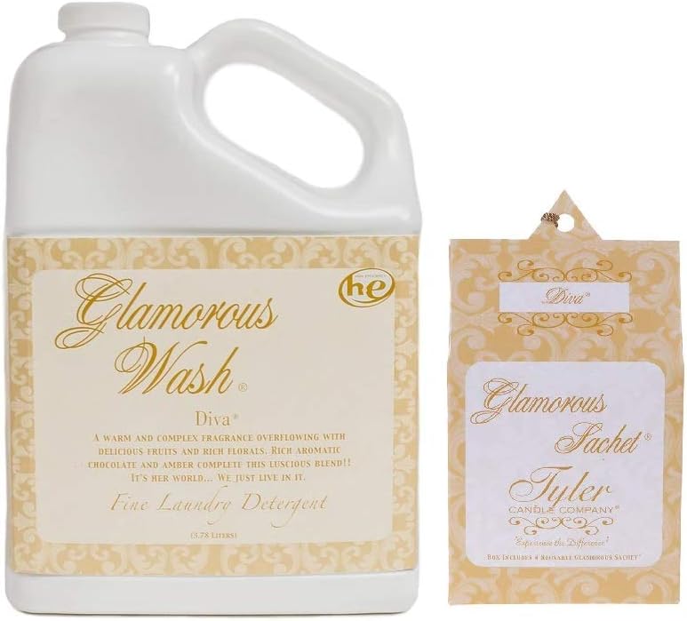 Tyler Candle Glamorous Wash Diva Laundry Detergent 128oz w/Diva Sachets Bundle (1)