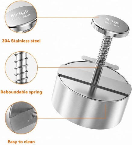 Brigii Burger Press, 4.5" 304 Stainless Steel Hamburger Press Patty Make