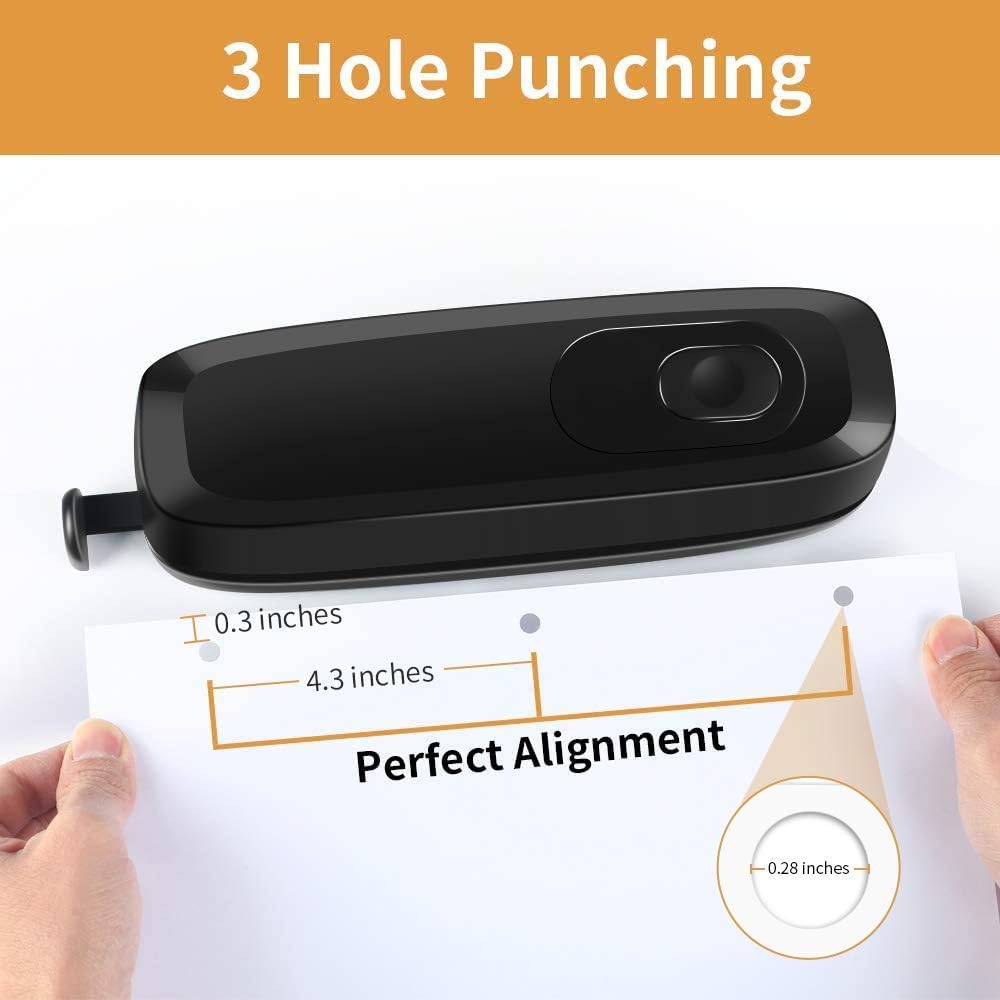 AFMAT Electric 3 Hole Punch, 20-Sheet 3 Hole Puncher for Binder, Effortless Punching, 9/32" Hole Diameter, Paper Hole Puncher 3 Hole Heavy Duty, for Office/School/Studio, AC or Battery Operated, HP01