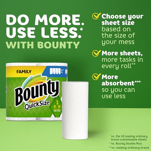 Bounty Quick-Size Paper Towels, White, 16 Family Rolls = 40 Regular Rolls