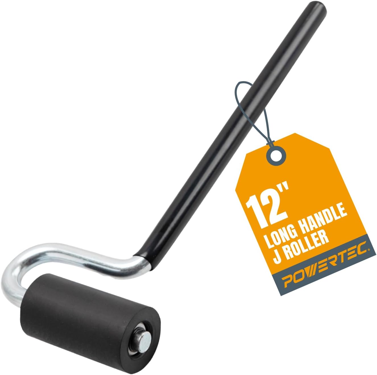POWERTEC 12" Long Handle J Roller, 1-1/2 Inch Diameter, 3 Inch Wide, Laminate & Veneer Rubber Roller Tool for Edge Banding, Wall Coverings, 1PK (71010)