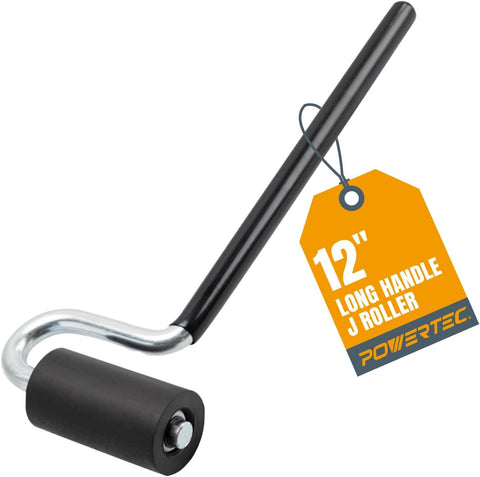 POWERTEC 12" Long Handle J Roller, 1-1/2 Inch Diameter, 3 Inch Wide, Laminate & Veneer Rubber Roller Tool for Edge Banding, Wall Coverings, 1PK (71010)