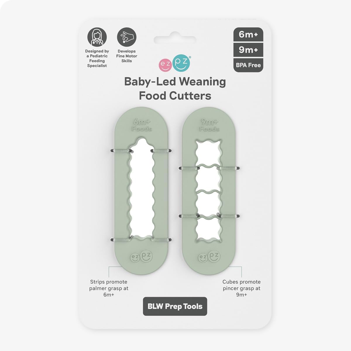 ezpz Baby-Led Weaning Food Cutters (2 pack in Sage) - 6/9 Months +