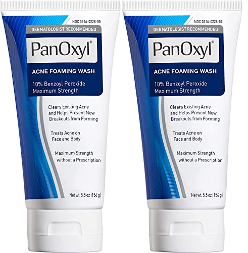 PanOxyl Acne Foaming Wash Benzoyl Peroxide 10% Maximum Strength Antimicrobial, 5.5 Oz (Pack of 2)