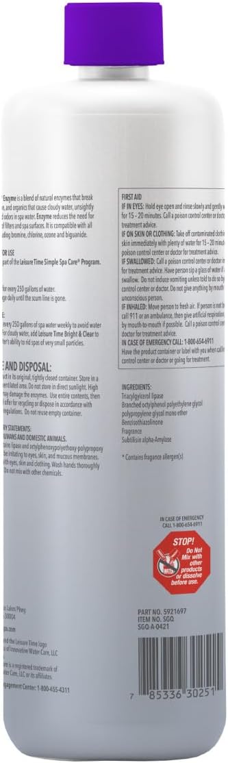 Leisure Time SGQ, Simple Spa Care Enzyme for Hot Tub Oils, 32 Ounces