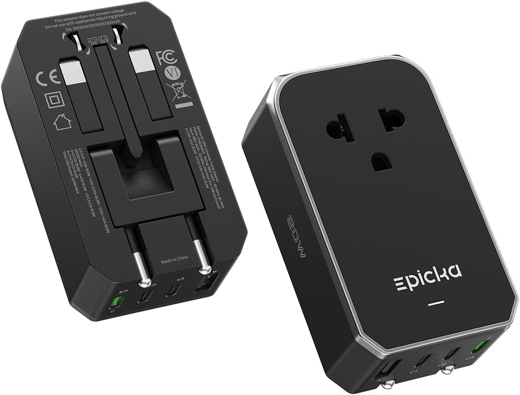 EPICKA Air 20W Universal Travel Adapter PD&QC with 1AC/3USB-C/1USB-A