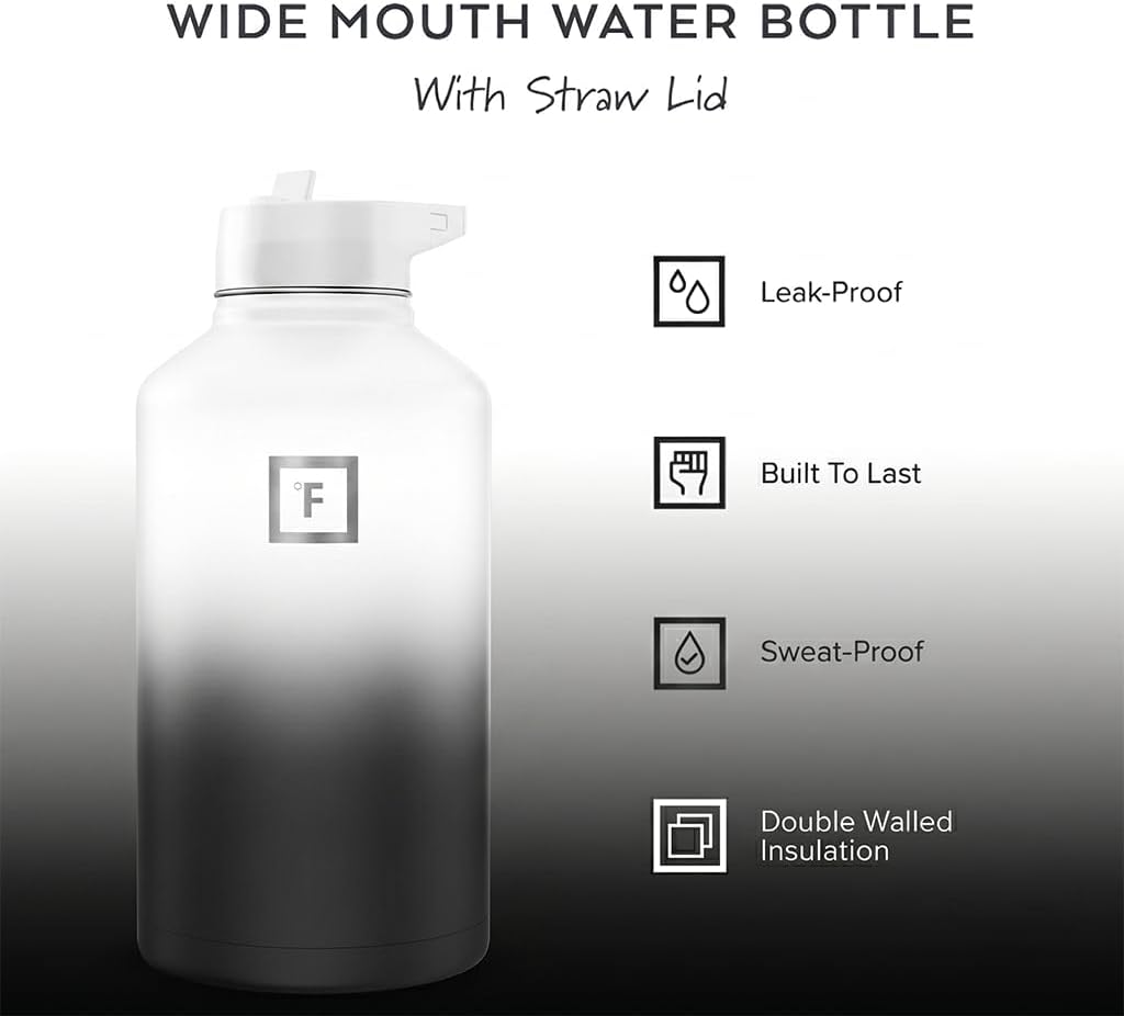 IRON °FLASK 64 oz Wide Mouth Water Bottle with Straw