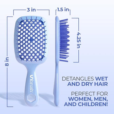 FHI Heat UNbrush Detangling Brush for Pain-Free Brushing on All Wet or Dry Hair Types — Durable DuoFlex Anti-Static Bristles, Lightweight Handle, Vented Hair Brush, Periwinkle Light Blue