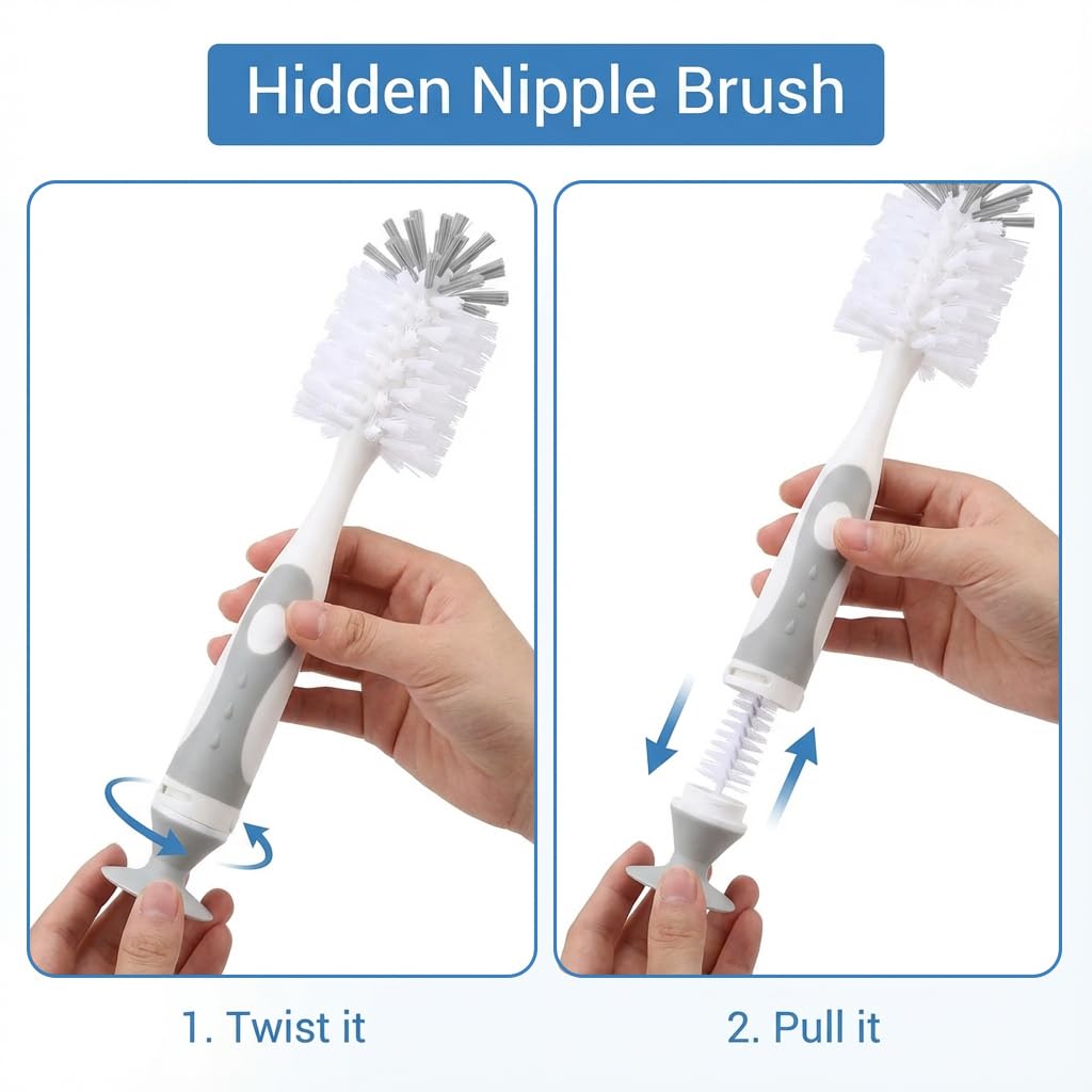 4-in-1 Baby Bottle Brush Set, Gray