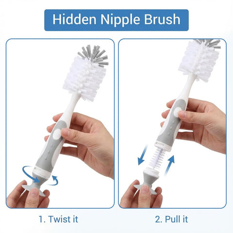4-in-1 Baby Bottle Brush Set, Gray