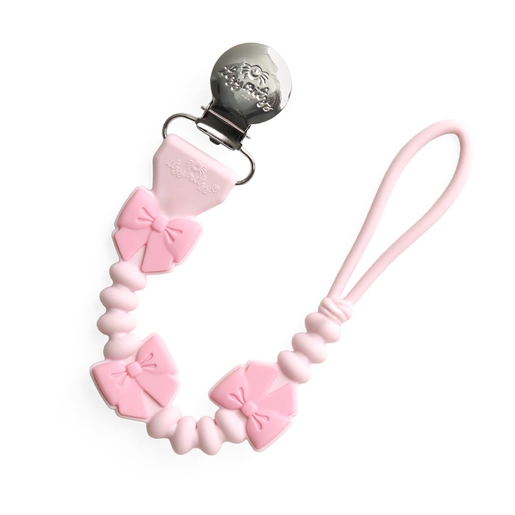 Itzy Ritzy Silicone Pacifier Clip, Binky Clip Holder for Babies (Pink Bows)
