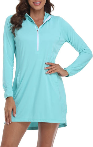 HDE Women Beach Coverup Dress UPF 50 UV Protection Long Sleeve Hooded Tunic