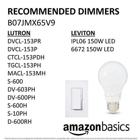 Amazon Basics A19 LED Light Bulbs, 60 Watt Equivalent, Energy Efficient 9W, E26 Standard Base, Soft White 2700K, Dimmable, 10,000 Hour Lifetime , 6-Pack