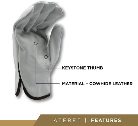 ATERET 12 Pairs Small Heavy Duty Durable Cowhide Leather Work Gloves I Driver Gloves for Truck Driving, Warehouse, Gardening, Farming