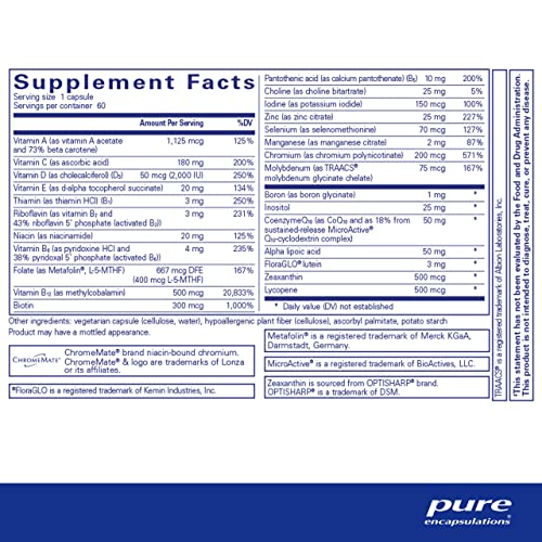 Pure Encapsulations O.N.E. Multivitamin - Once Daily Multivitamin with Antioxidant Complex Metafolin, CoQ10, and Lutein to Support Vision, Cognitive Function, and Cellular Health* - 60 Capsules