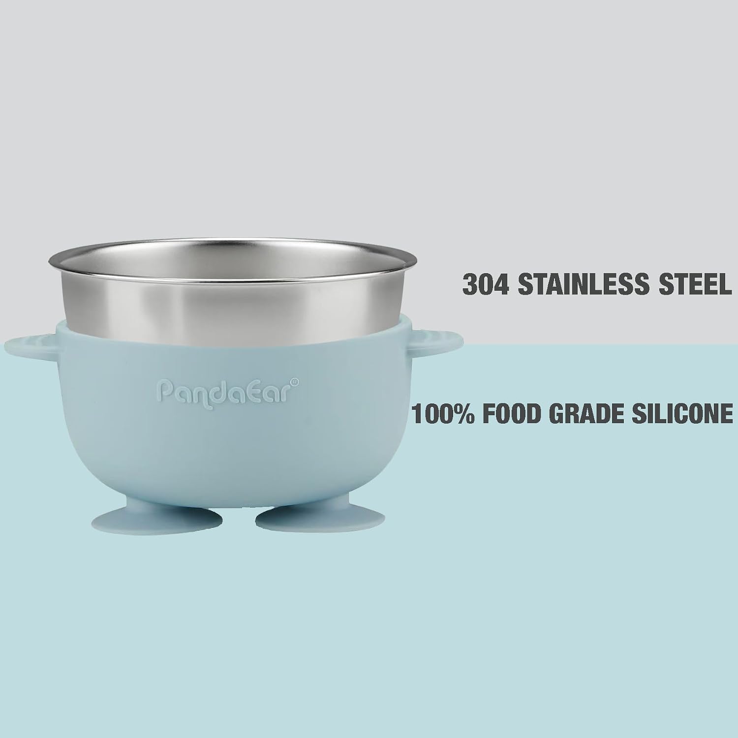 PandaEar 6-in-1 Stainless Steel Baby Feeding Set | Divided Suction Plate, Bowl, Sippy Cup with Straw, Bib, Spoon & Fork | BPA-Free Toddler Feeding Essentials for Self-Feeding (Blue)