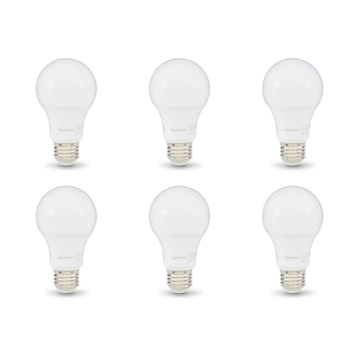 Amazon Basics A19 LED Light Bulbs, 60 Watt Equivalent, Energy Efficient 9W, E26 Standard Base, Daylight White 5000K, Dimmable, 10,000 Hour Lifetime , 6-Pack