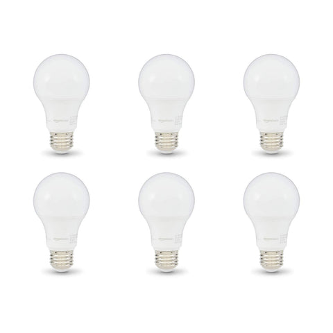 Amazon Basics A19 LED Light Bulbs, 60 Watt Equivalent, Energy Efficient 9W, E26 Standard Base, Daylight White 5000K, Dimmable, 10,000 Hour Lifetime , 6-Pack