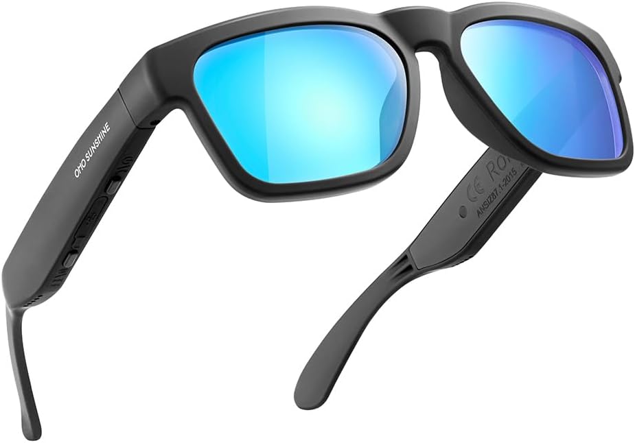 OhO Smart Glasses,Polarized Sunglasses with Bluetooth Speaker,Athletic/Outdoor UV Protection and Voice Control,Unisex(Mirror Blue Lens)
