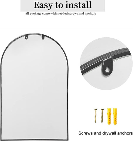 Dewfig Arched Window Wall Mirror, 42"x24" Windowpane Mirror, Black