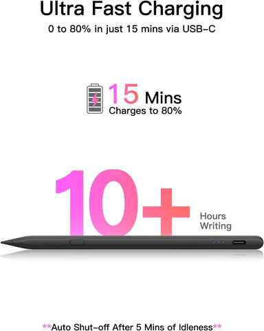 Stylus Pen for ipad 2018-2026, USB-C Fast Charging Pencil, Pixel-Perfect Tilt Sensitivity for iPad 11/10/9/8/7/6/A16, iPad mini 7/6/5, iPad Air M4/3/2 11"/13"/5/4/3, iPad Pro M5/4 13"/12.9″/11″ Black