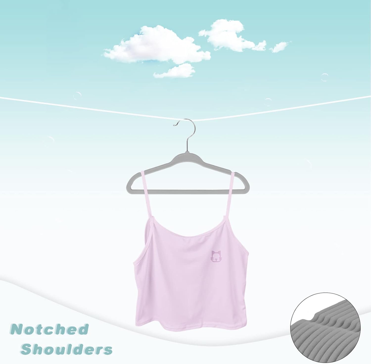 BAGAIL 50 Pack Kids Velvet Hangers 14 Inches Children's Clothes Hangers Non-Slip Baby Hangers for Infant/Toddler (Grey)