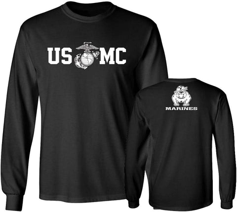 Lucky Ride Marine Corps Bull Dog Front and Back USMC Men's T-Shirt Longsleeve