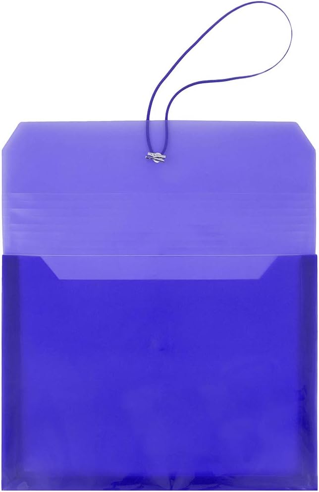 JAM PAPER Plastic Expansion Envelopes with Elastic Band Closure - Letter Booklet - 9 3/4 x 13 with 2.5 Inch Expansion - Blue - 12/Pack