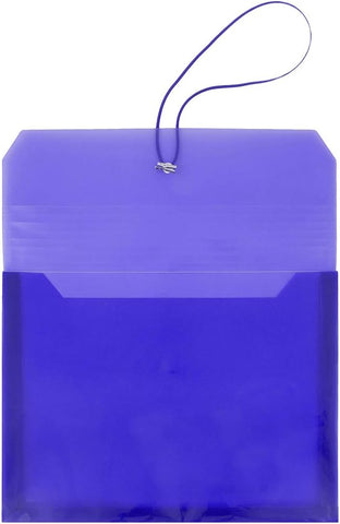 JAM PAPER Plastic Expansion Envelopes with Elastic Band Closure - Letter Booklet - 9 3/4 x 13 with 2.5 Inch Expansion - Blue - 12/Pack