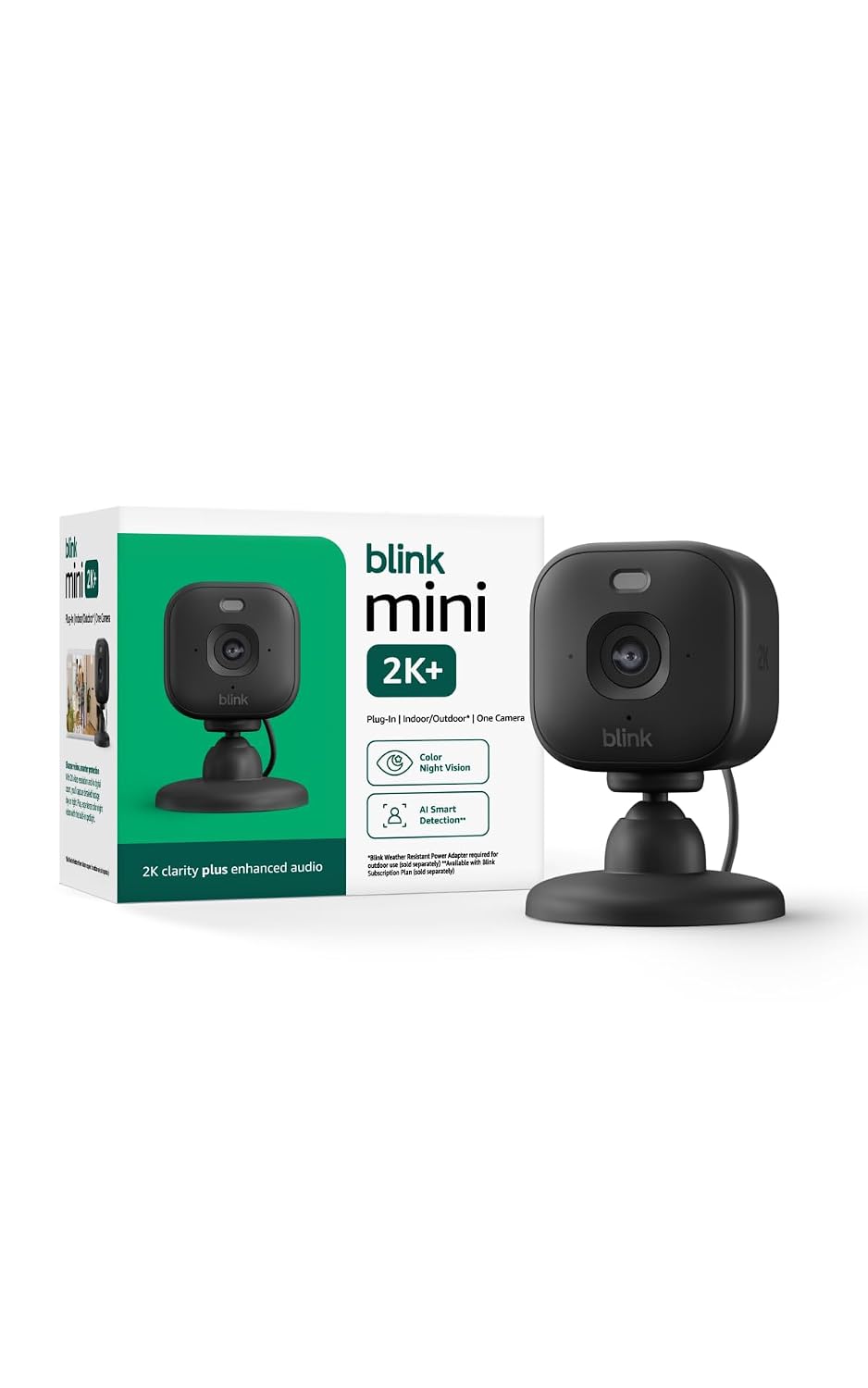 Blink Mini 2K+ (newest model) with 1-year Basic ai plan – Plug-in Home & Pet Security Camera with 2K video resolution, color night vision, enhanced audio, motion detection – 1 camera (Black)