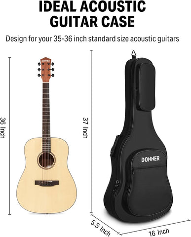Donner 36 Inch Acoustic Guitar Case, 0.4 Inch Thick Padding Soft Gig Bag