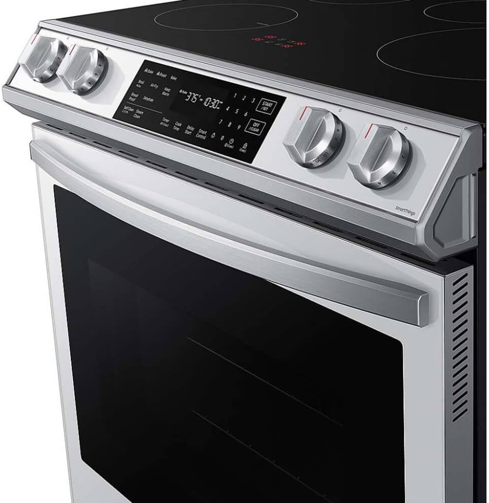 Samsung Bespoke 30 in. 6.3 cu.ft. 5 Burner Element Smart Slide-in Electric Range w/Smart Oven Camera in White Glass NSE6DB870012