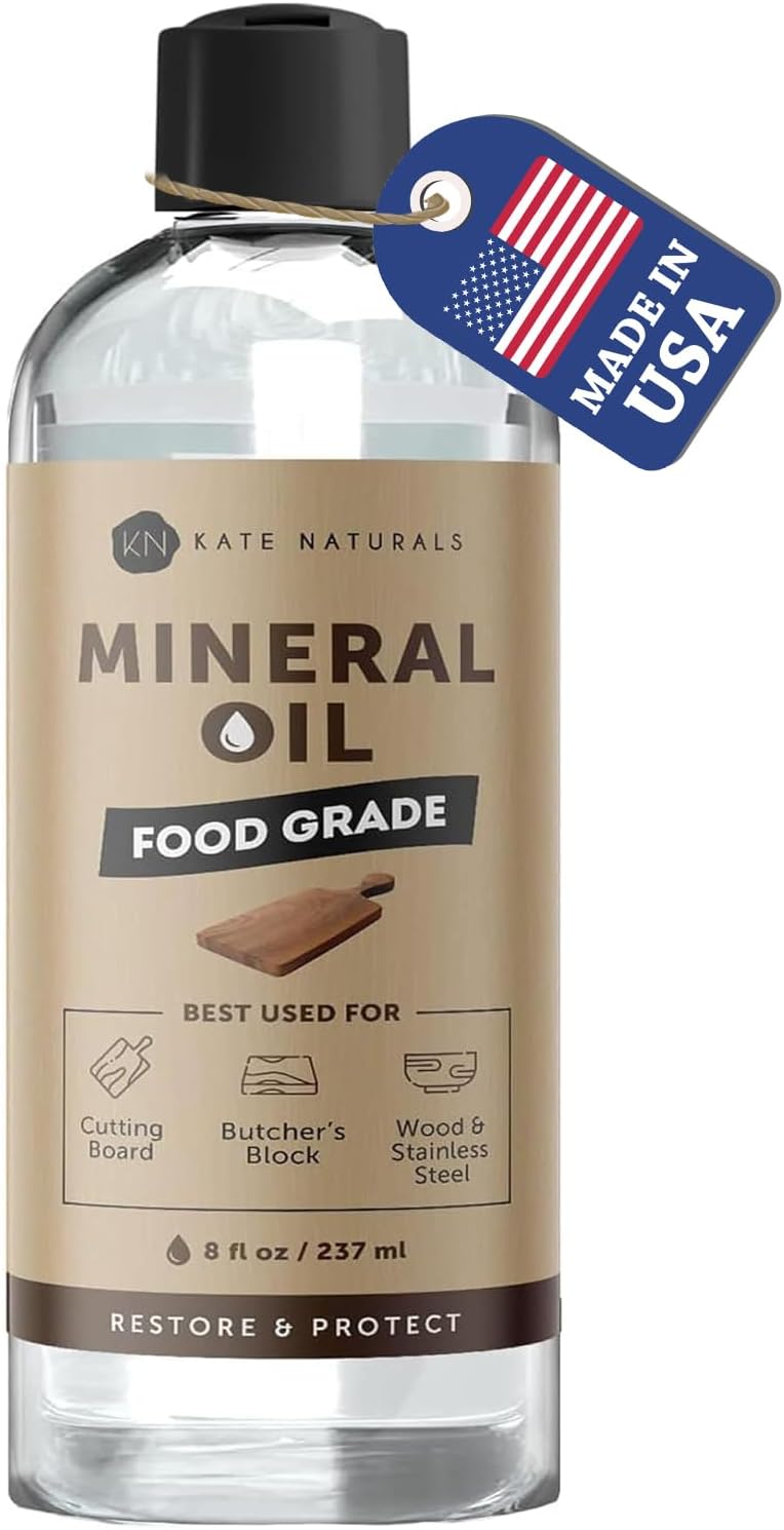 Kate Naturals Mineral Oil for Wood Cutting Board, Food Grade, Odorless, 8oz