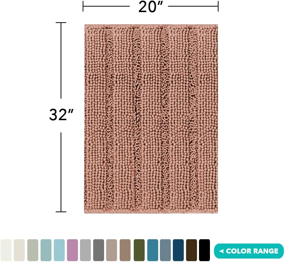 Turquoize Bathroom Rug 20"x32", Absorbent Chenille Bath Rug, Muted Clay