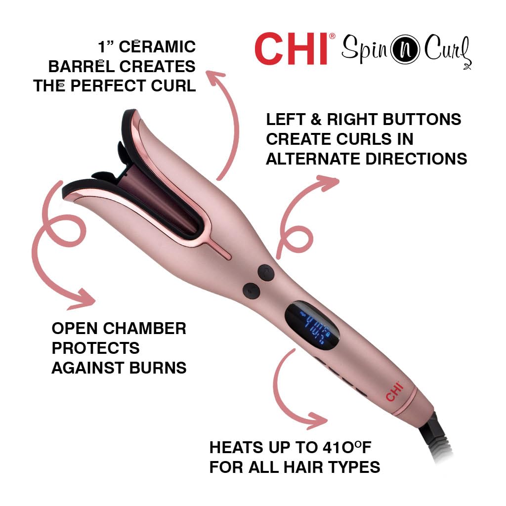 CHI Spin N Curl 1″ Ceramic Rotating Curling Iron, Rose Gold