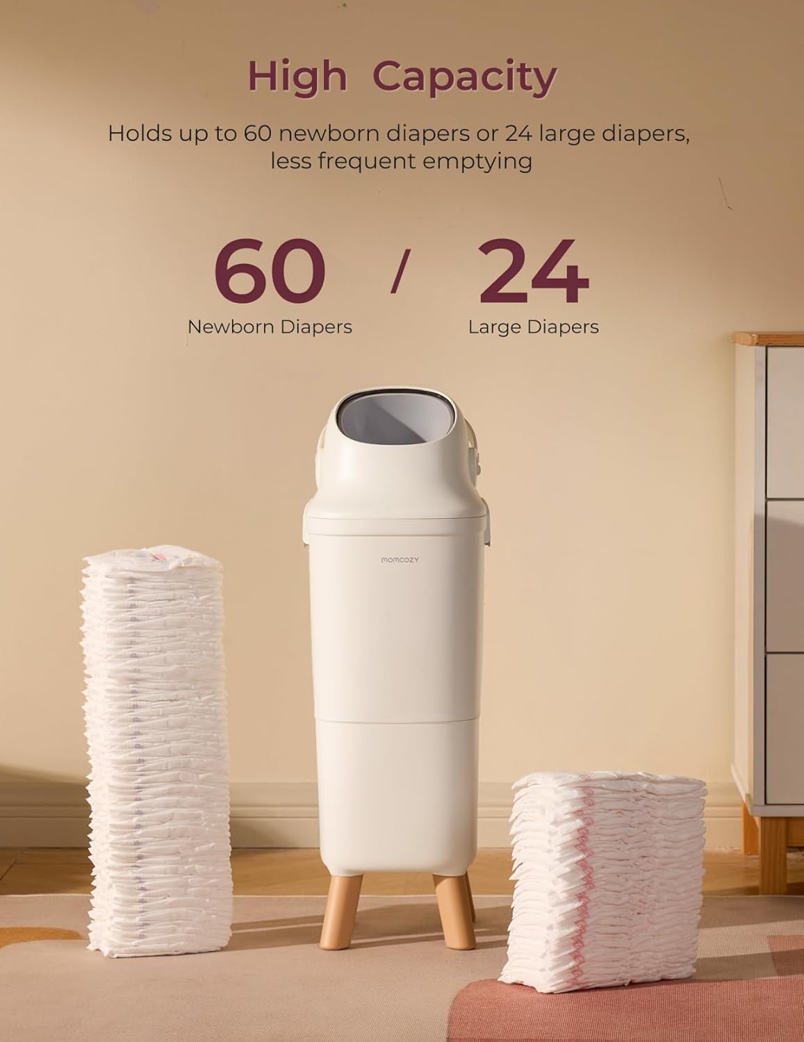 Momcozy Diaper Pail, Triple-Seal Odor Control, Fits Standard Trash Bags