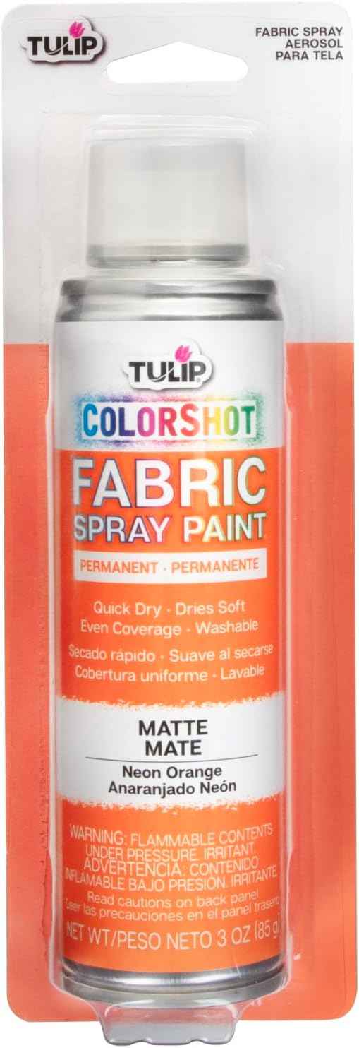 Tulip ColorShot Instant Fabric Spray Paint, Permanent Color Spray-On Fabric Paint, 3oz, Neon Orange
