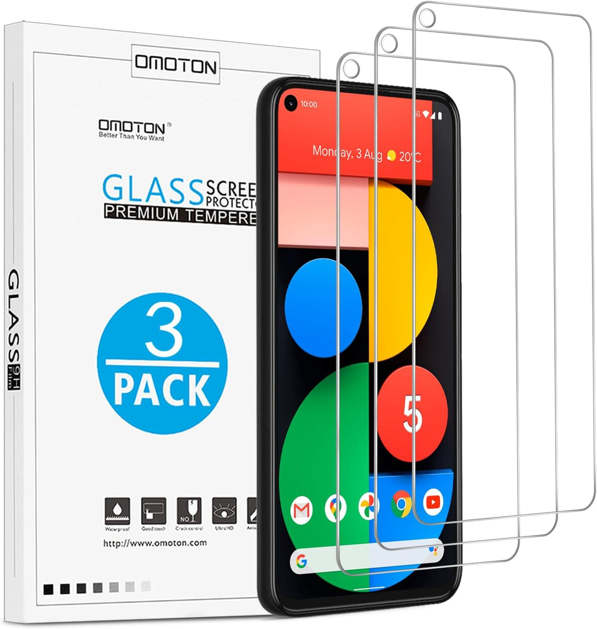 OMOTON [3 Pack Screen Protector for Google Pixel 5 - Tempered Glass/Case Friendly/Anti Scratch Screen Protector for Google Pixel 5